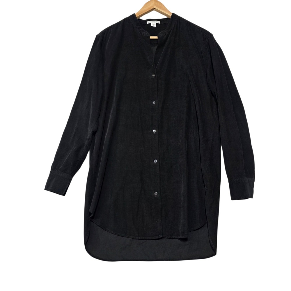 Standard James Perse Shirt Women SBlack Corduroy Band Collar High Low Tunic